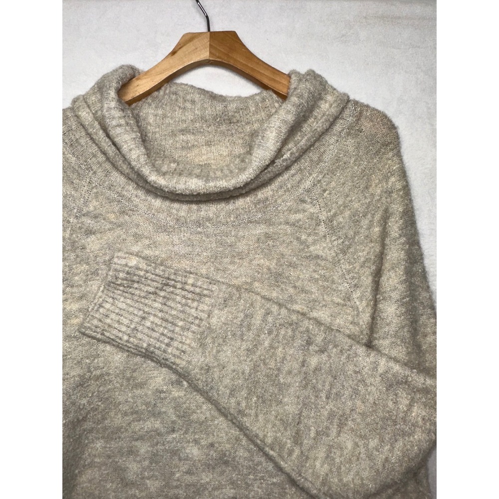 LL Bean Women XL Cowl Neck Sweater Oatmeal‎ Mohair Merino Wool Blend 508088